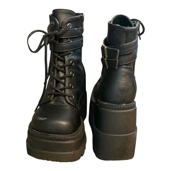 Demonia Shaker-52 Black Vegan Leather Boots Size 6 - Picture 2 of 12